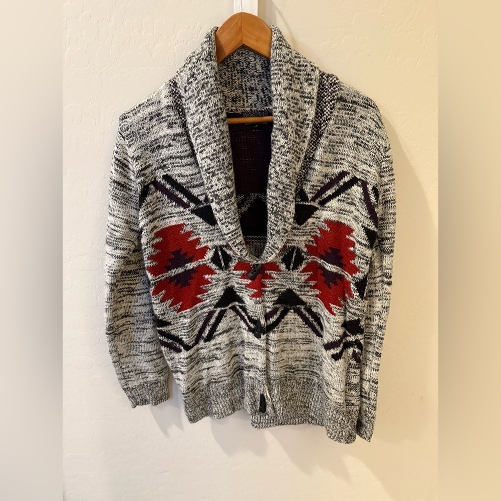 Lucca Couture Aztec Knit Shawl Collar Cardigan Sweater Women’s Small Boho